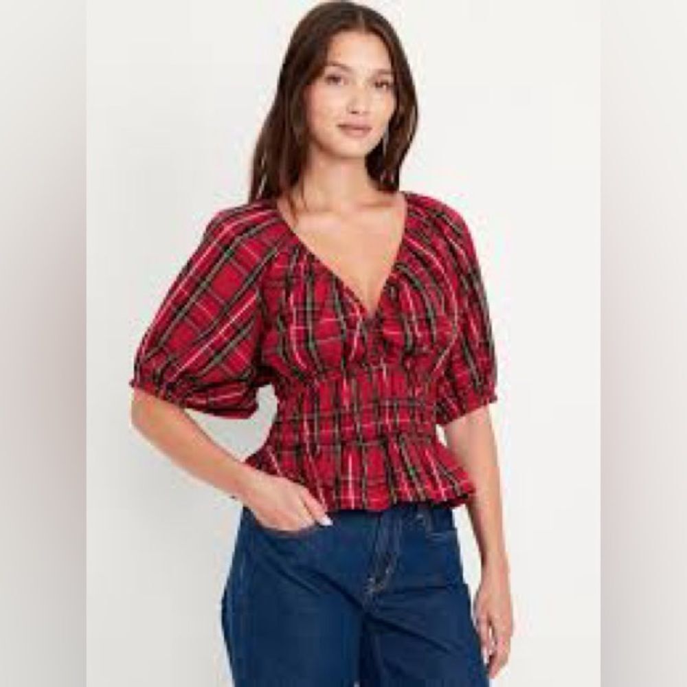 Old Navy Red Plaid Blouse